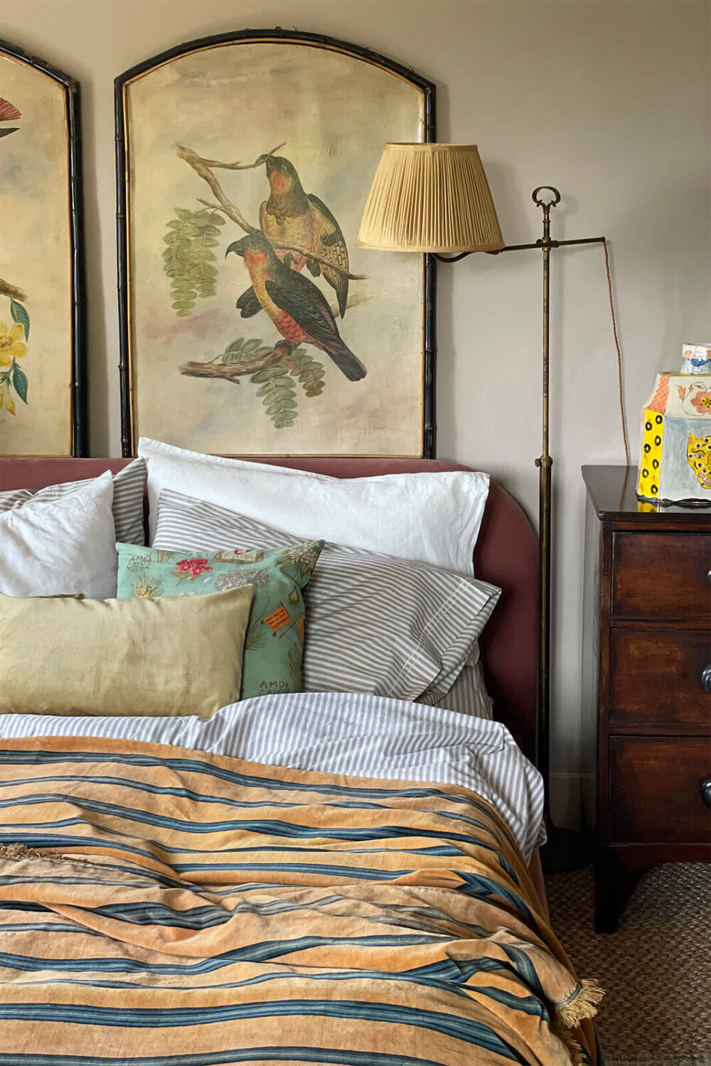 A Colorful Renovated Country House by Clarence & Graves 23 pink-headboard-cozy-bedroom-vintage-decor-nordroom