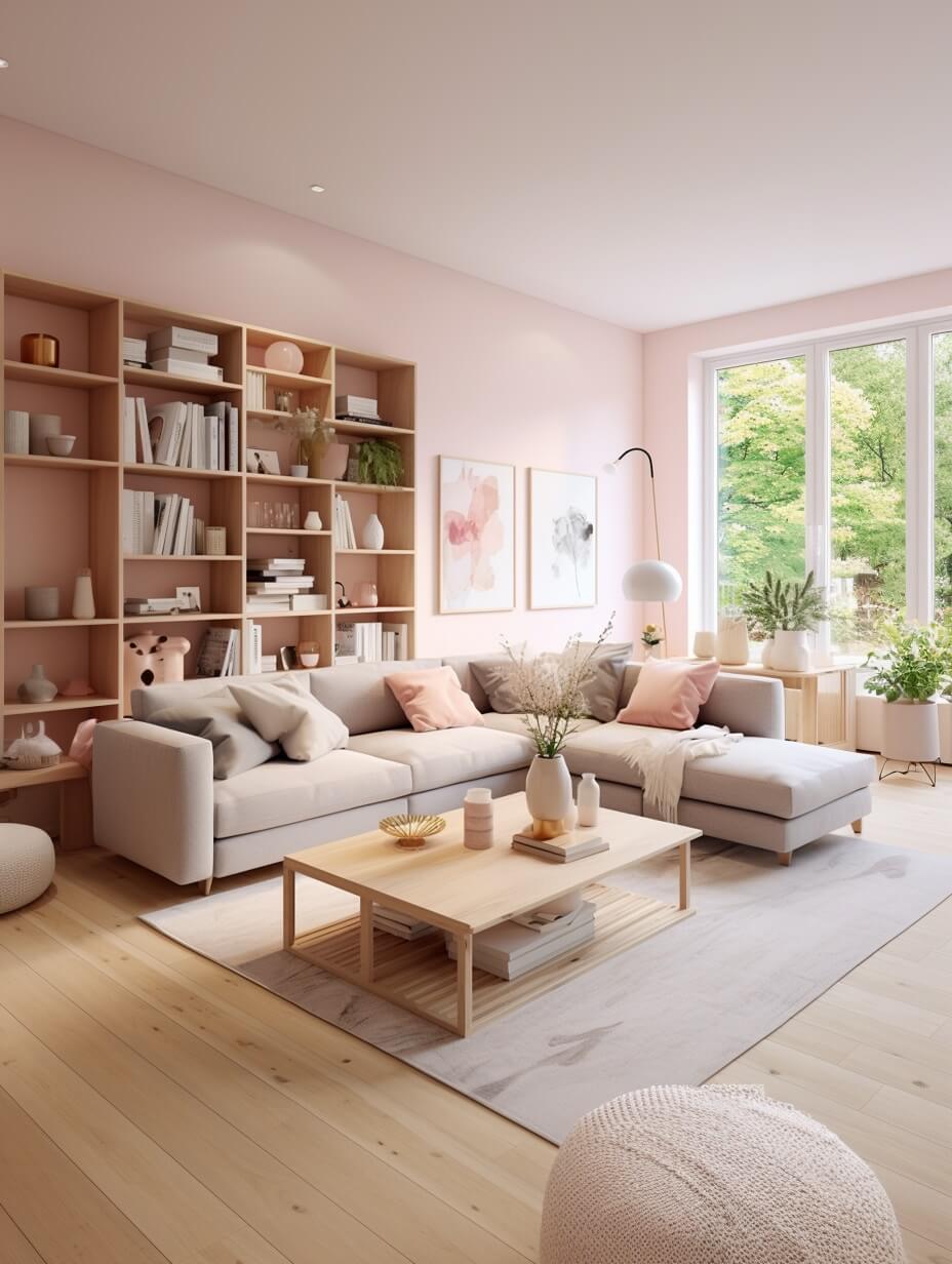 The Color Trends for 2024: Comforting Neutrals & Positive Accents 54 scandinavian_living_room_with_pastel_pink_walls_nordroom