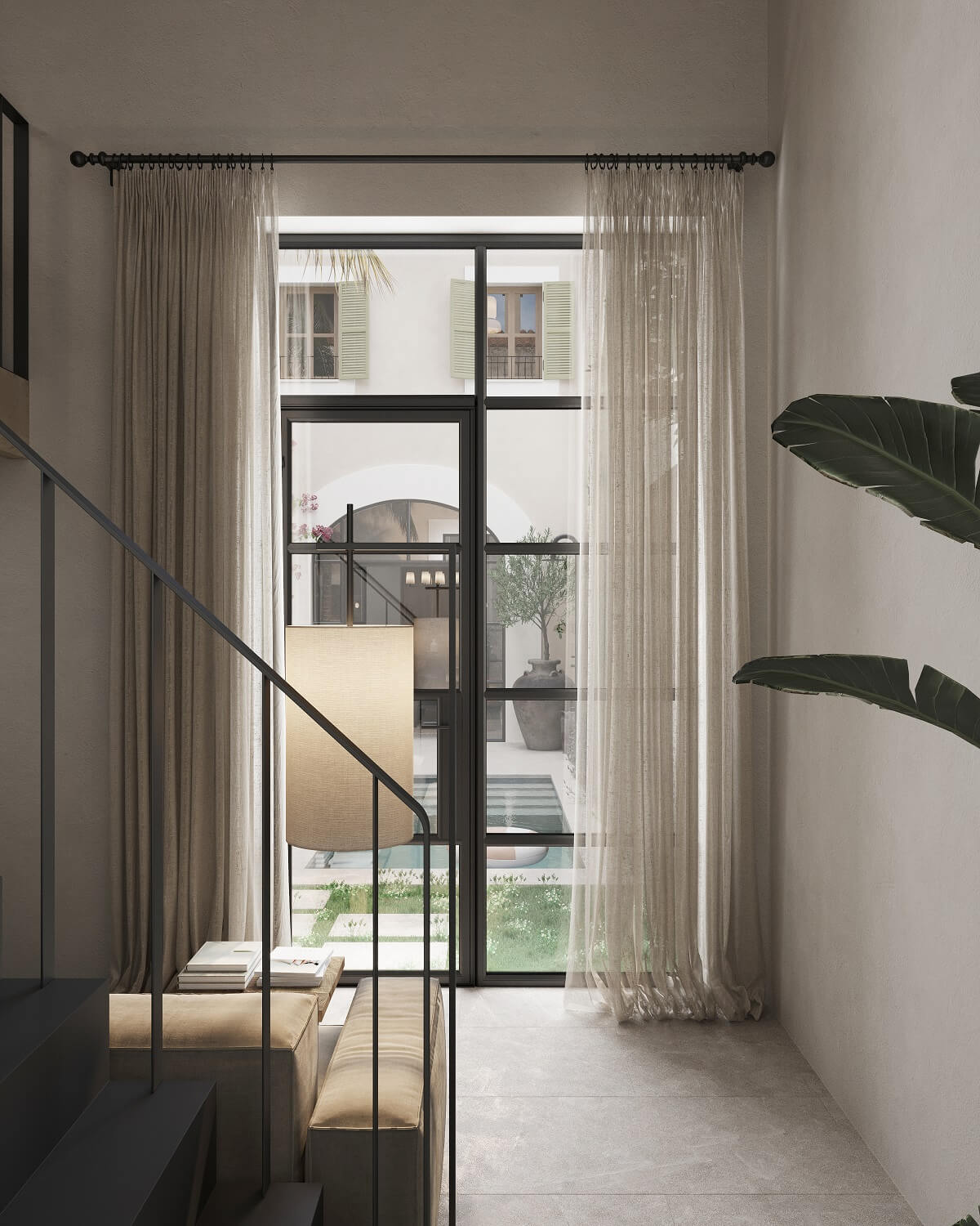 A Renovated Townhouse on Mallorca with a Swimming Pool 11 sitting-room-glass-steel-door-to-garden-nordroom