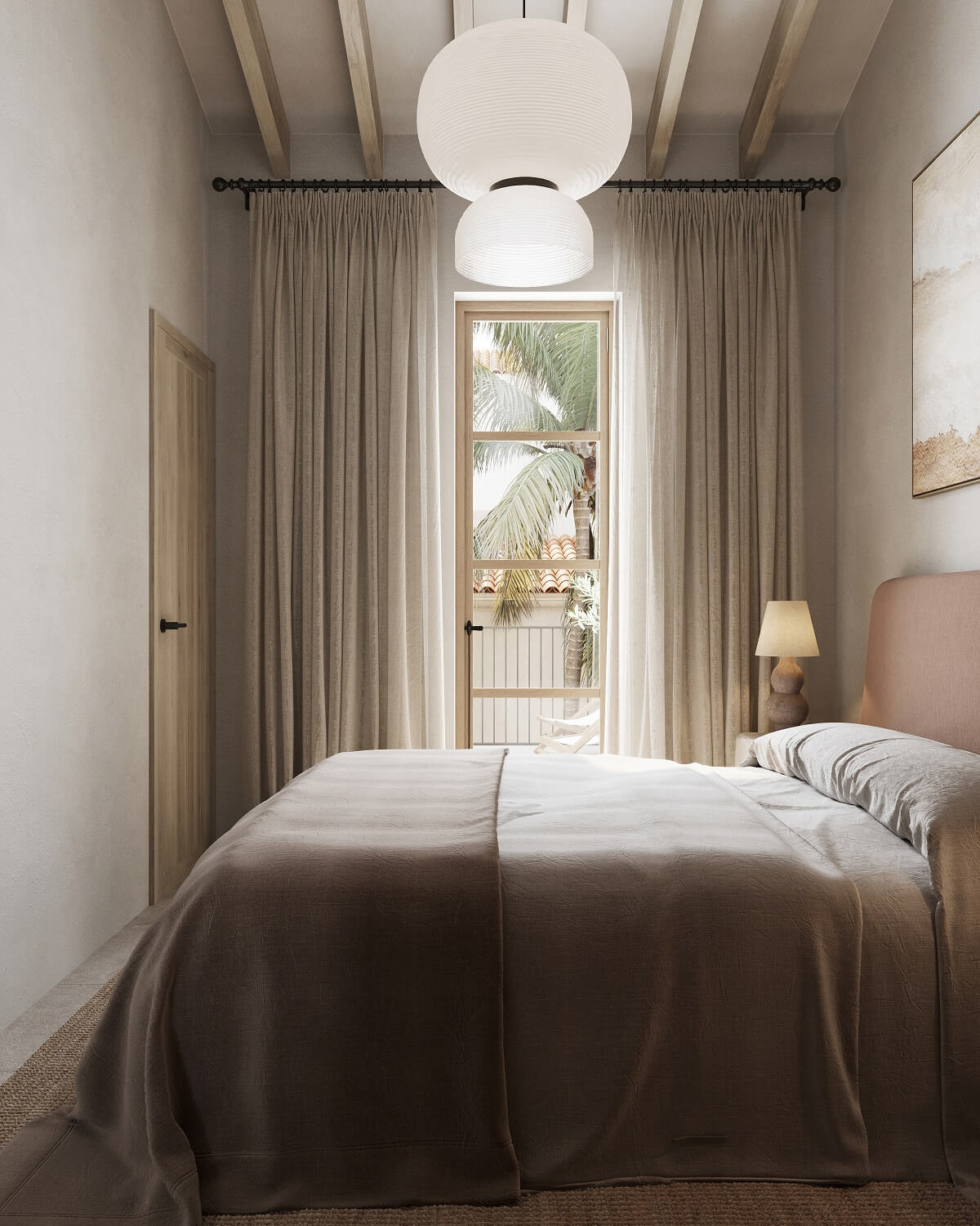 A Renovated Townhouse on Mallorca with a Swimming Pool 19 small-bedroom-wooden-beams-nordroom