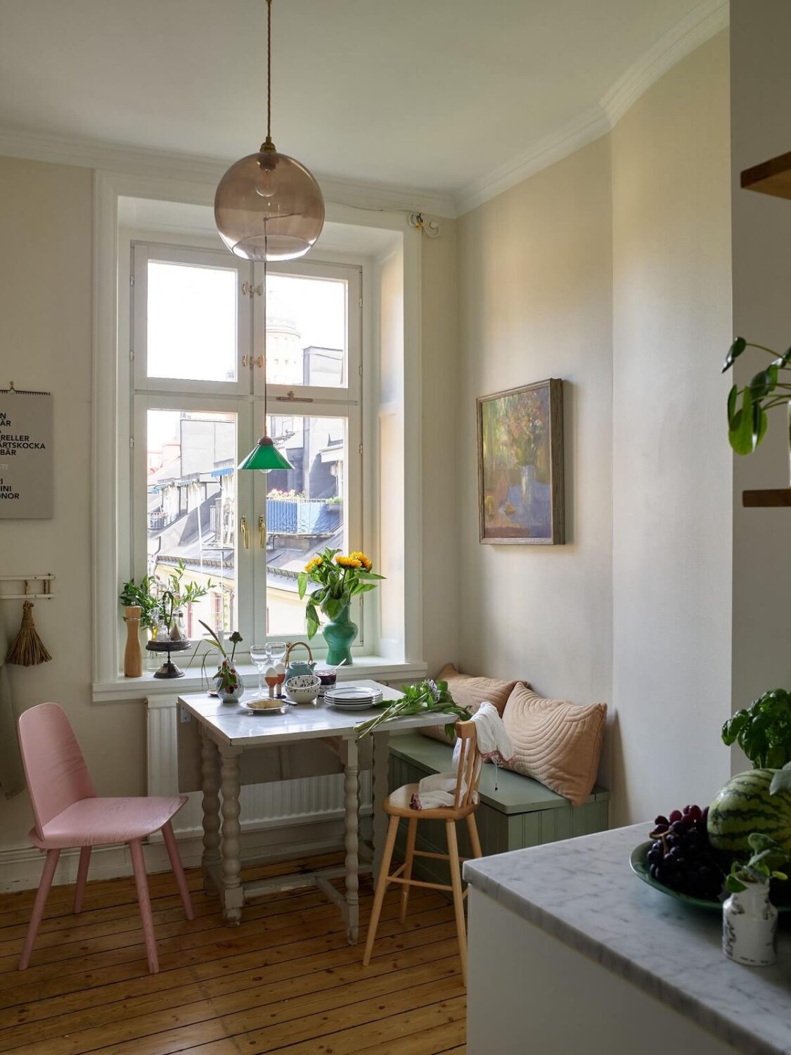 Beige Walls in a Serene Family Apartment in Sweden 7 small-kitchen-table-scandi-apartment