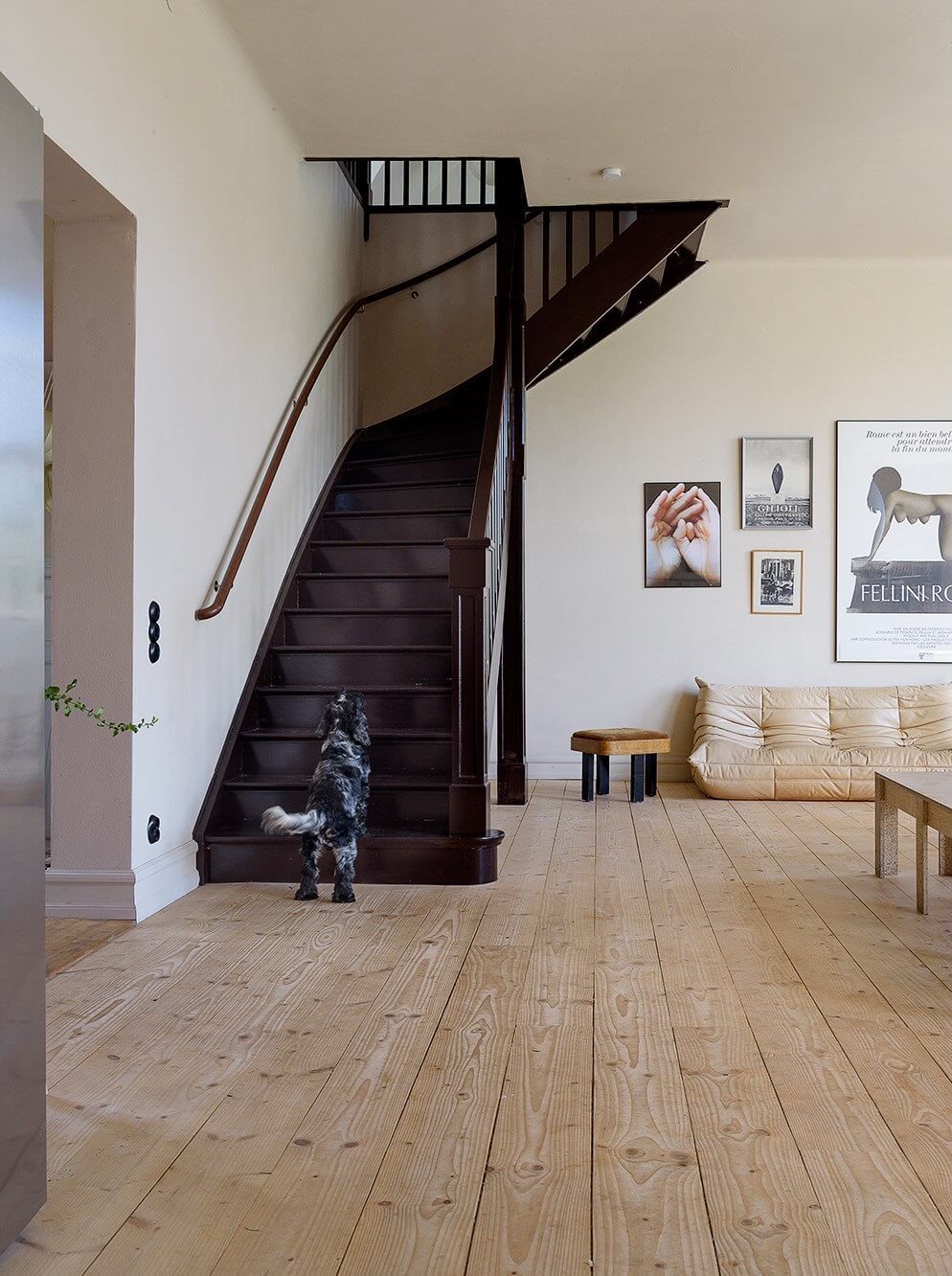 Natural Colors in a Swedish School Conversion 16 staircase-open-plan-living-kitchen-wooden-floor-nordroom