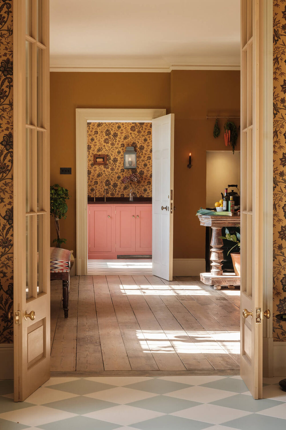 A Colorful Renovated Country House by Clarence & Graves 6 view-to-kitchen-utility-room-double-wooden-doors-nordroom