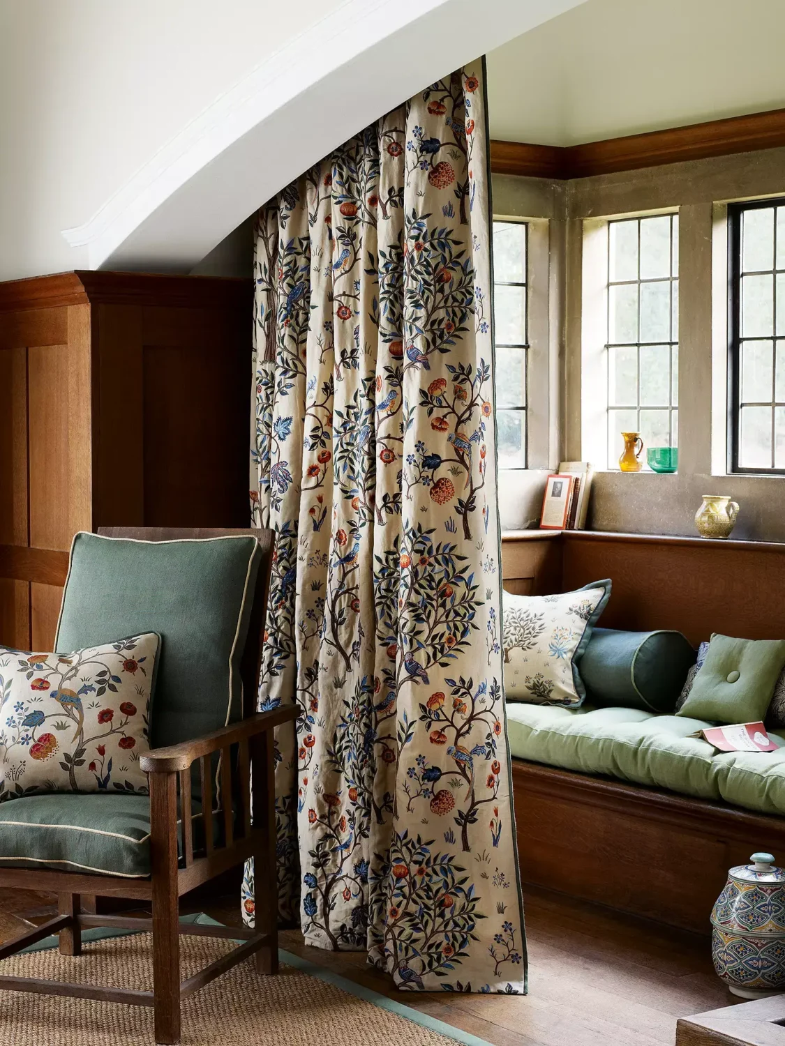 Interior Design Trends for 2024: Comfort, Nature, and Warmth 41 william morris curtain reading nook nordroom Interior Design Trends for 2024: Comfort, Nature, and Warmth