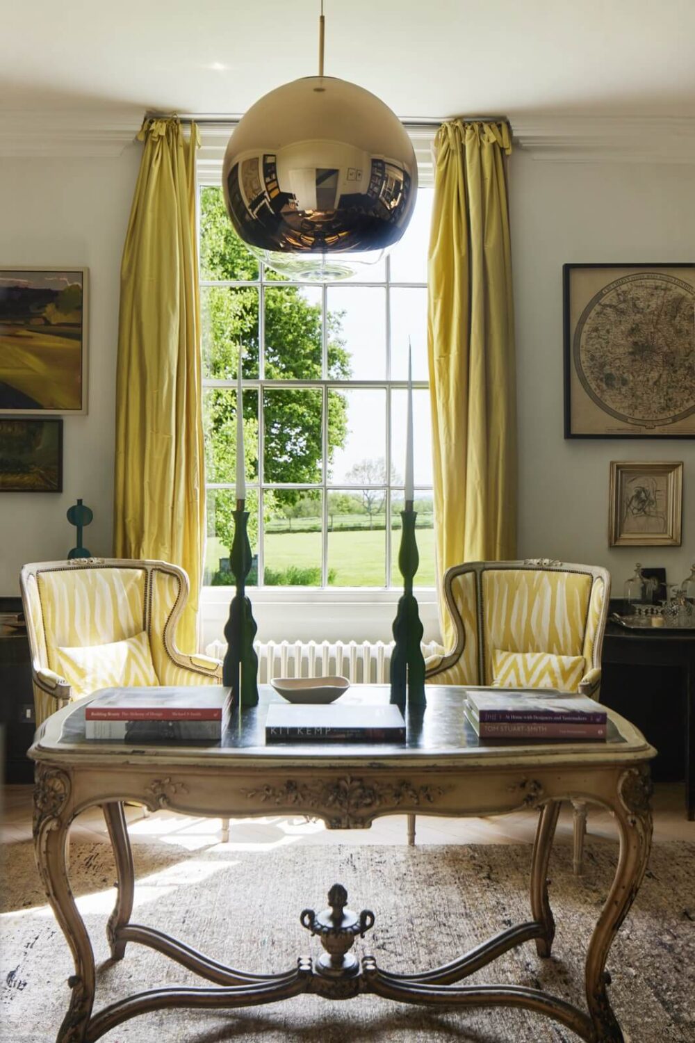 A Restored Georgian House with a Walled Garden 4 antique-desk-yellow-curtains-nordroom