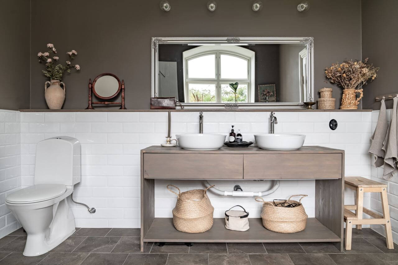A Former Swedish School is Now a Beautiful Home 24 bathroom-vanity-gray-walls-nordroom