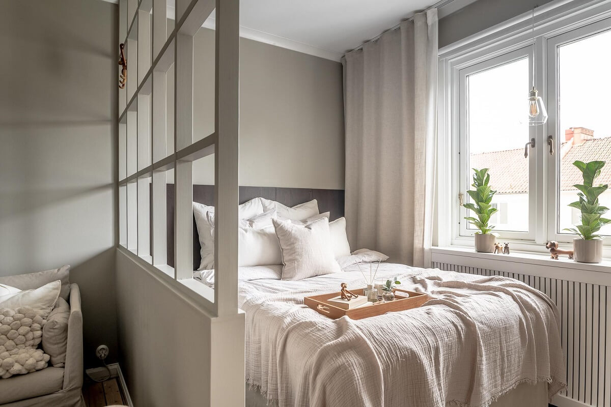 A Serene Studio Apartment with a Brown Kitchen 7 bed-niche-scandinavian-studio-apartment-nordroom