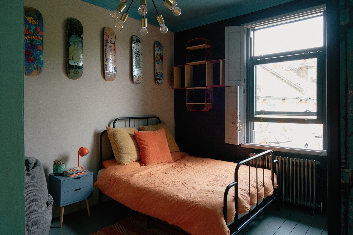 A Fun Colorful Family House in England 23 bedroom-painted-ceiling-nordroom