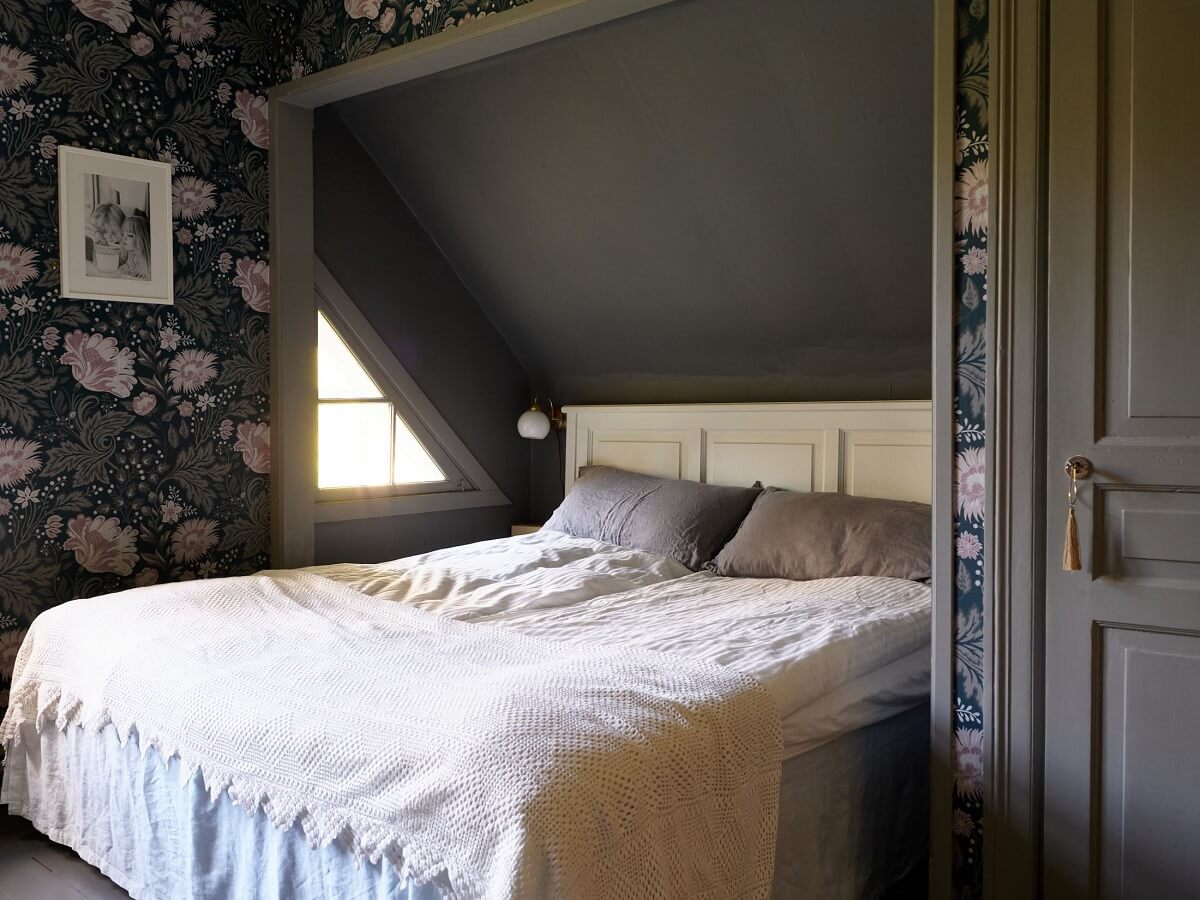 A Beautiful Swedish Country House with a Large Garden 22 bedroom-slanted-ceiling-wallpaper-nordroom