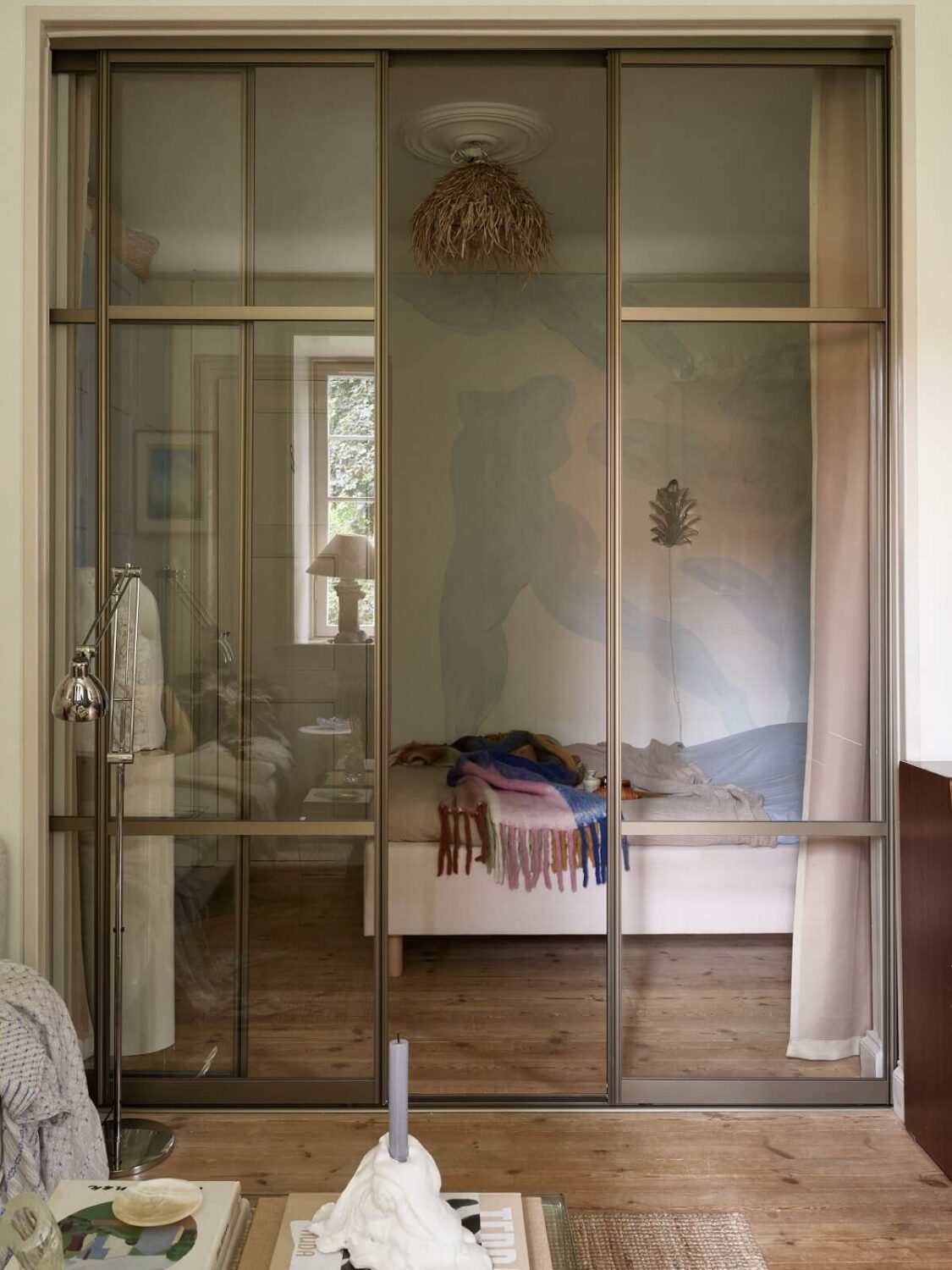Sliding Glass Doors in a Scandinavian Apartment 7 bedroom-with-sliding-glass-door-and-curtains-nordroom