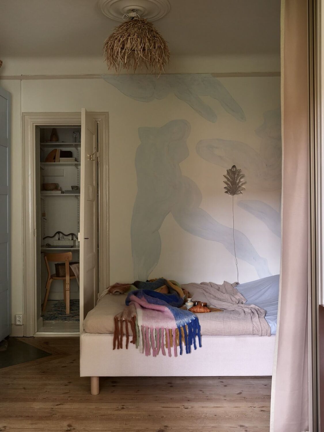 Sliding Glass Doors in a Scandinavian Apartment 8 bedroom-wooden-floor-wall-mural-nordroom