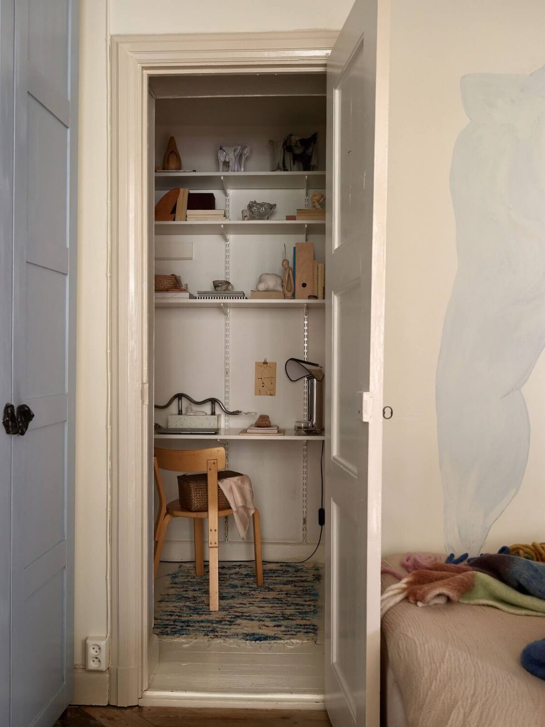 Sliding Glass Doors in a Scandinavian Apartment 11 built-in-closet-turned-home-office-nordroom