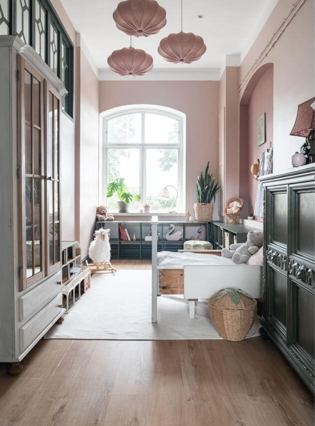 A Former Swedish School is Now a Beautiful Home 21 childrens-bedroom-high-ceilings-pink-walls-nordroom