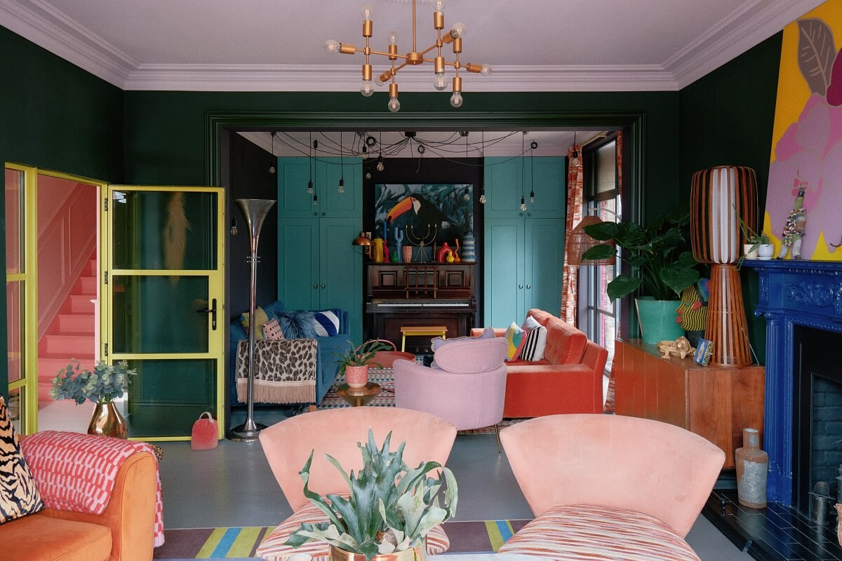 A Fun Colorful Family House in England 6 colorful-double-living-room