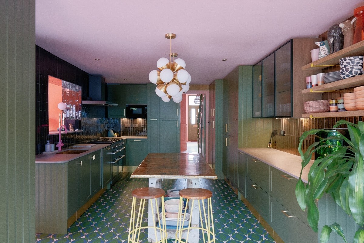 A Fun Colorful Family House in England 13 colorful-kitchen-green-cabinets-nordroom