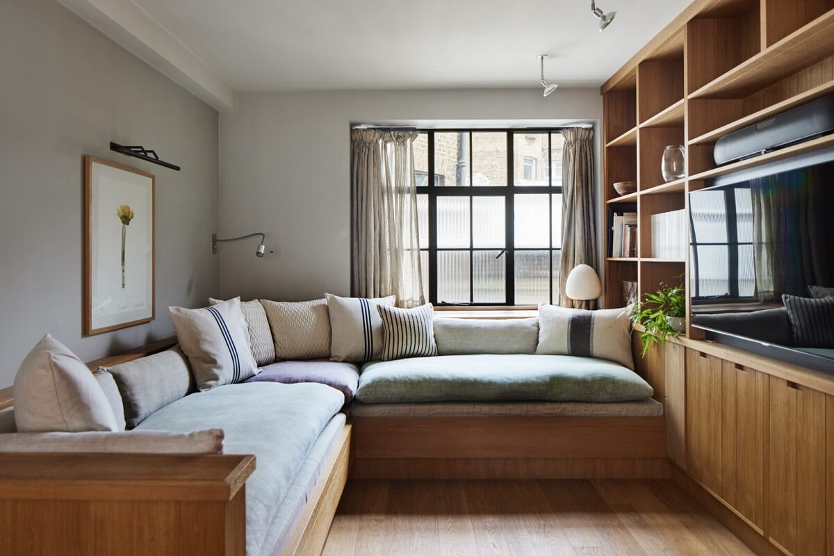 A Modern London Home with Custom Built Oak Furniture 3 custom-built-in-wooden-sofa-cabinets-nordroom