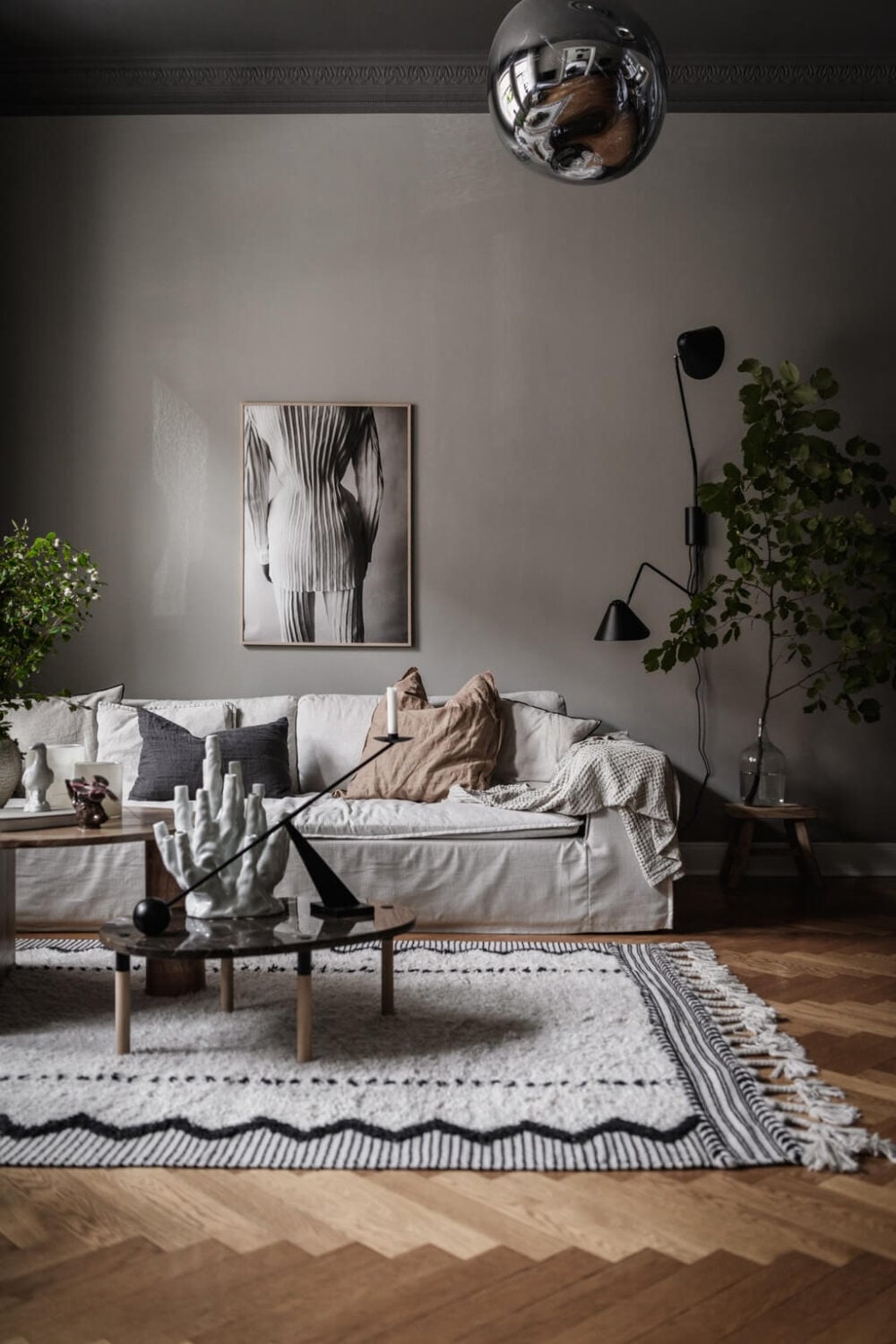 A Dark Gray Painted Ceiling in a Scandi Apartment 2 dark-gray-painted-ceiling-lighter-walls-nordroom