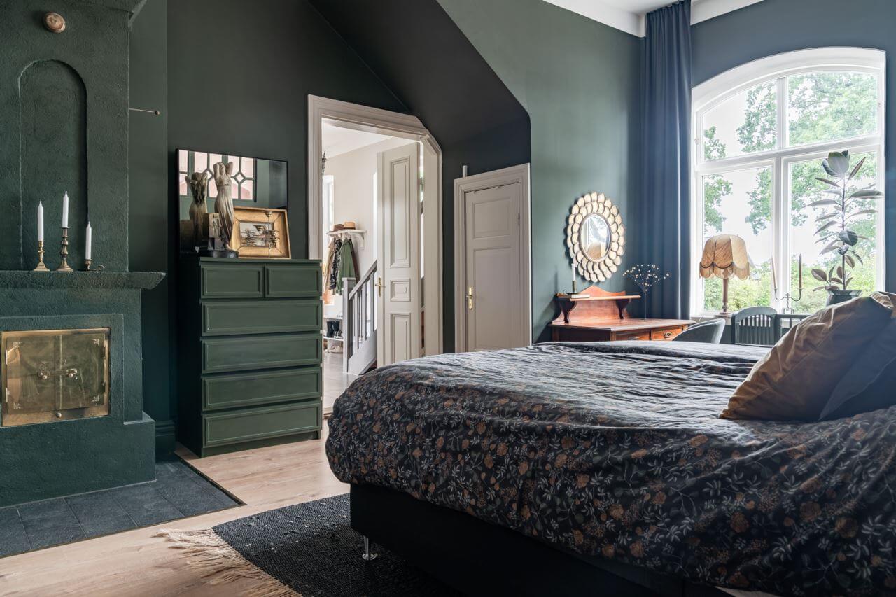 A Former Swedish School is Now a Beautiful Home 20 dark-green-bathroom