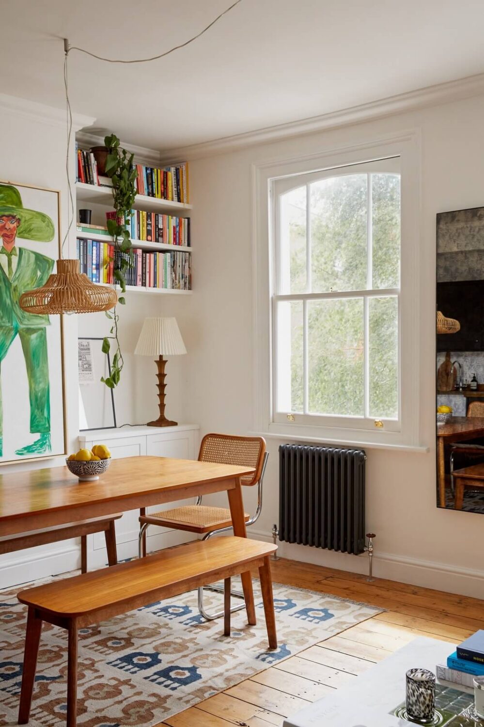 A Light-Filled Maisonette Home in London 3 dining-table-with-bench-built-in-shelves-nordroom