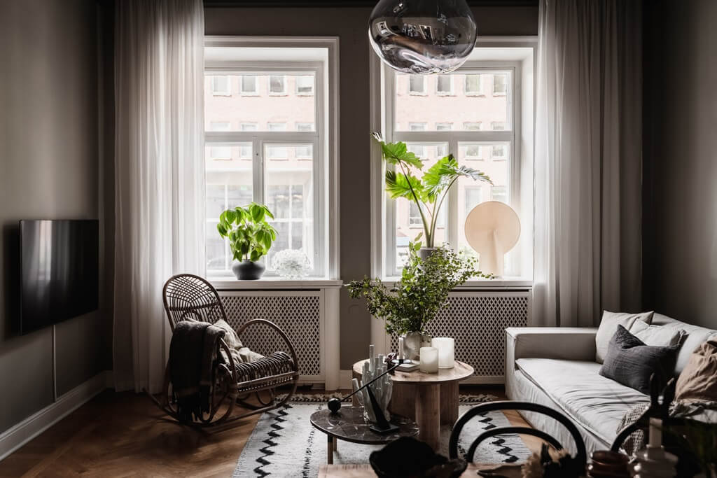 A Dark Gray Painted Ceiling in a Scandi Apartment 7 gray-living-room-wooden-floor-nordroom