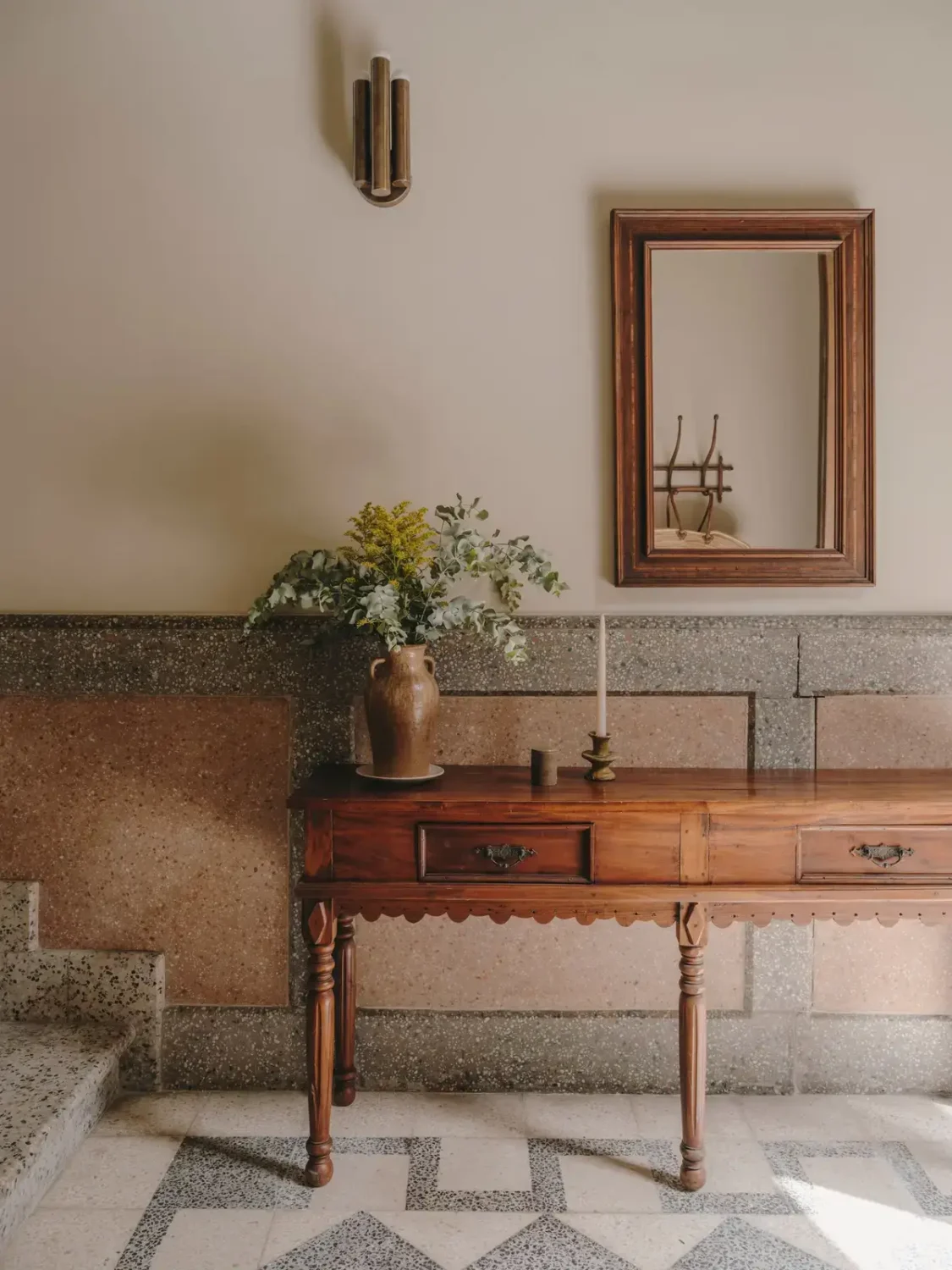 A Historic Townhouse on Majorca with a Striped Pool 10 hallway-antique-side-table-nordroom