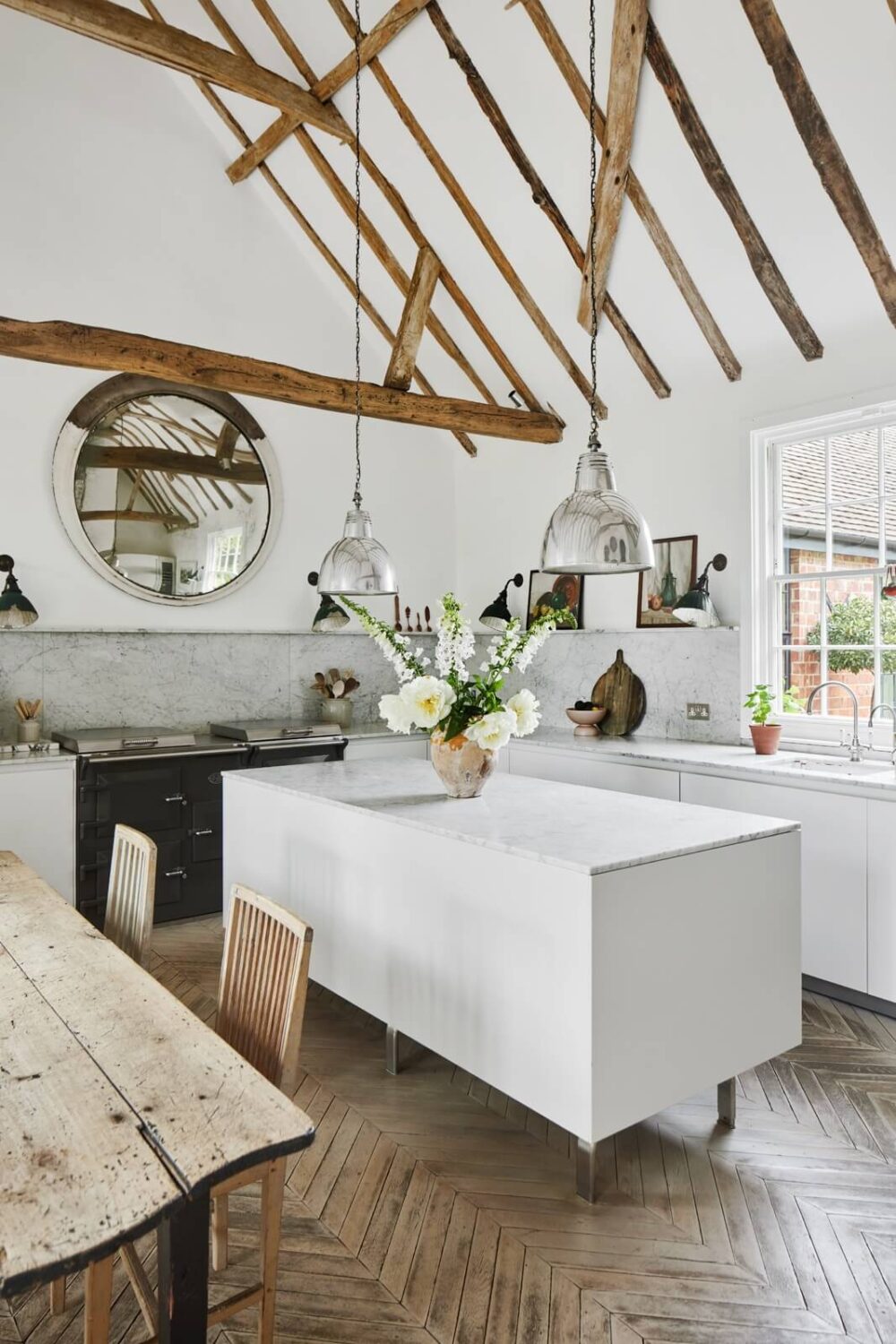 A Restored Georgian House with a Walled Garden 6 kitchen-herringbone-floor-tiles-white-island-exposed-wooden-beams-nordroom