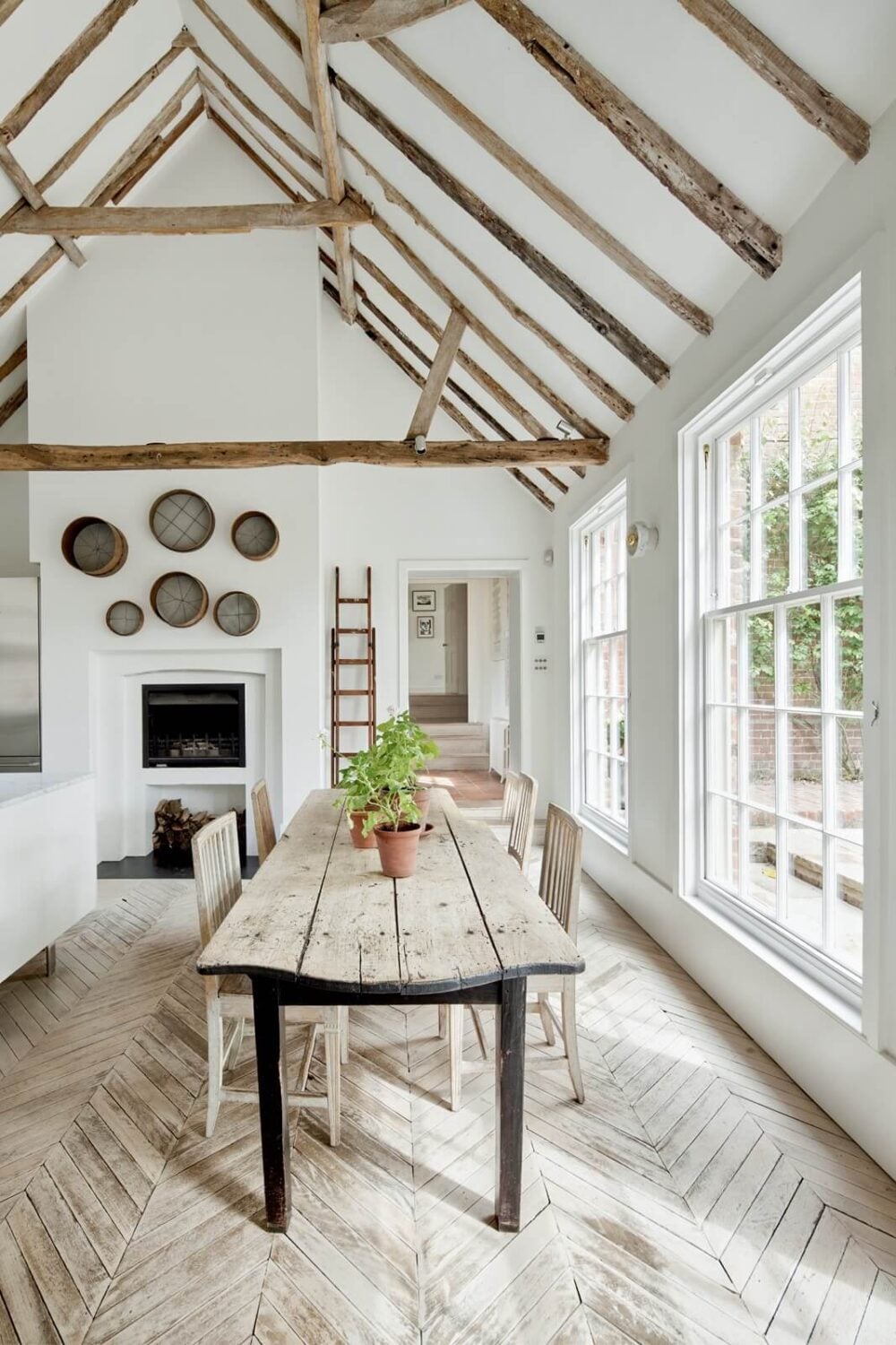 A Restored Georgian House with a Walled Garden 8 kitchen-rustivwooden-dining-table-pitched-ceiling-with-wooden-beams-nordroom