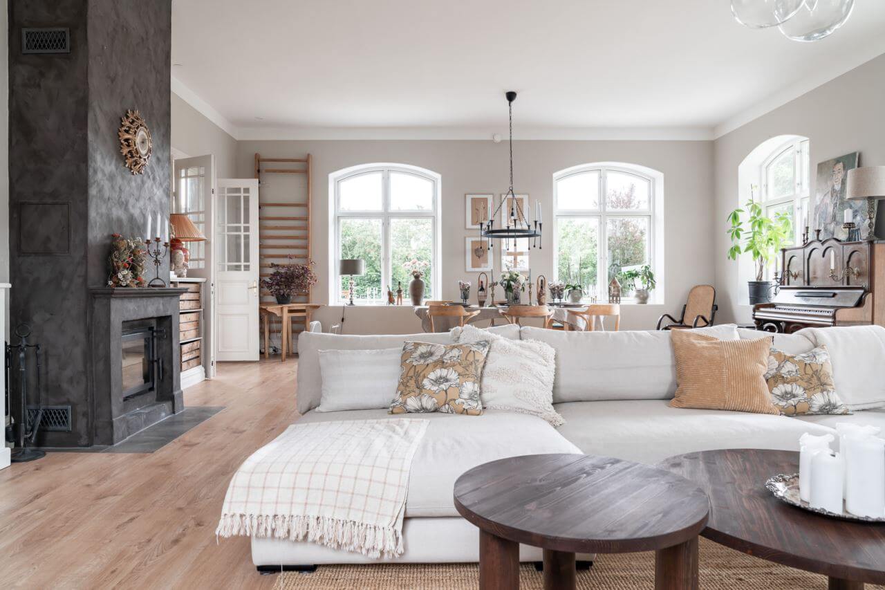A Former Swedish School is Now a Beautiful Home 12 light-colored-living-room-wooden-floor