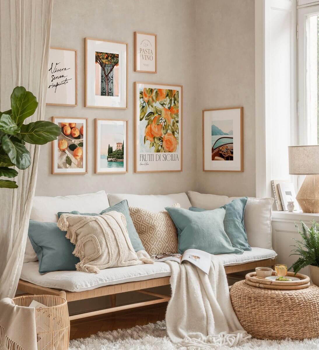 Sherwin-Williams Color of the Year 2024: Upward 40 living-room-beige-walls-blue-cushions-nordroom
