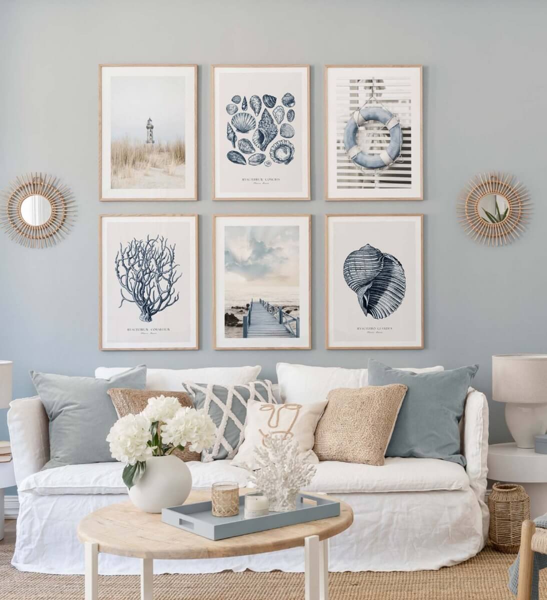 Sherwin-Williams Color of the Year 2024: Upward 20 living-room-silvery-blue-walls-white-sofa-nordroom