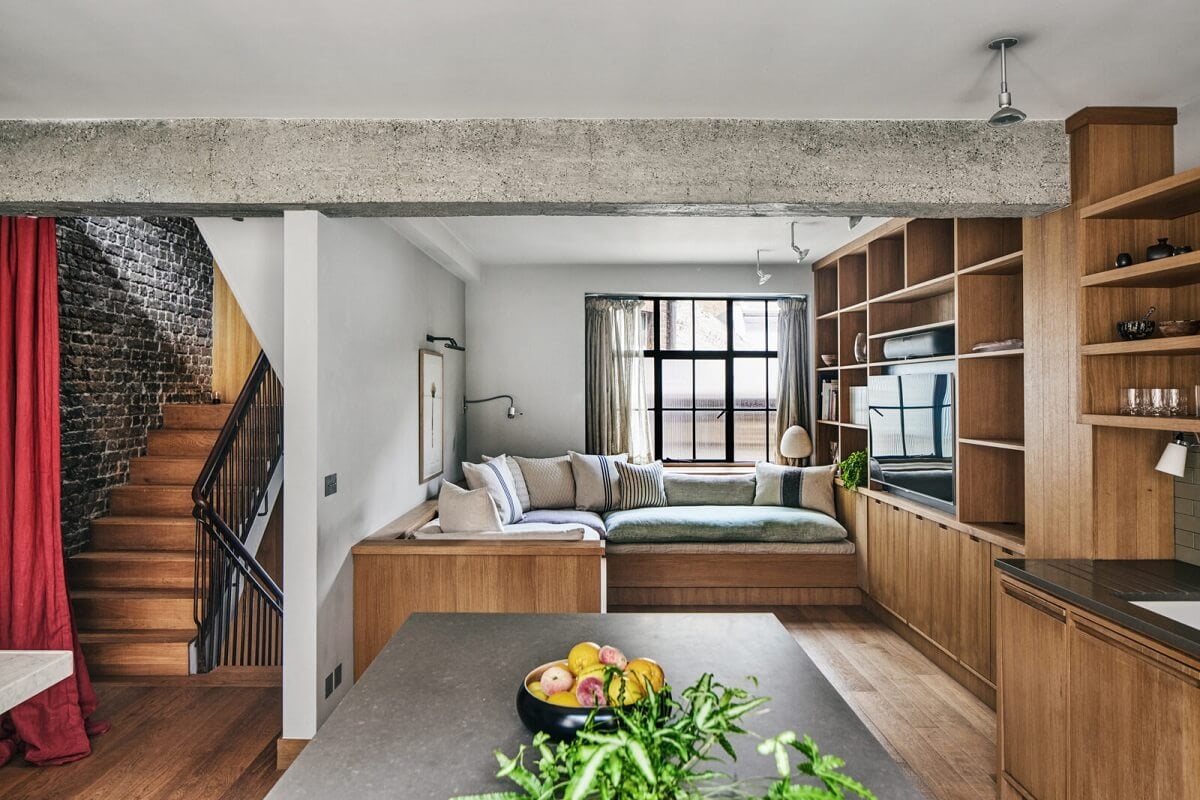 A Modern London Home with Custom Built Oak Furniture 2 open-plan-kitchen-living-room-oak-custom-furniture-nordroom