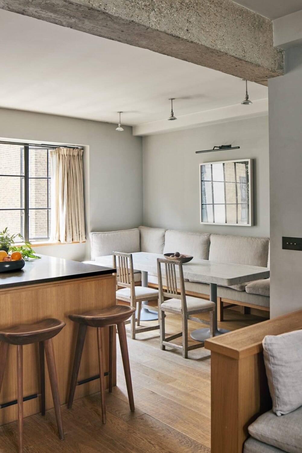 A Modern London Home with Custom Built Oak Furniture 5 open-plan-living-room-kitchen-with-dining-table-custom-built-in-bench-nordroom