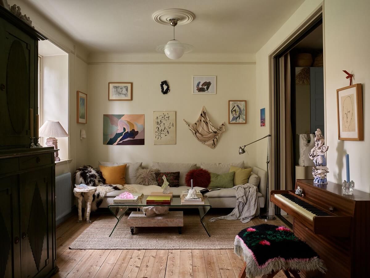 Sliding Glass Doors in a Scandinavian Apartment 1 open-plan-living-room-wooden-floor-nordroom