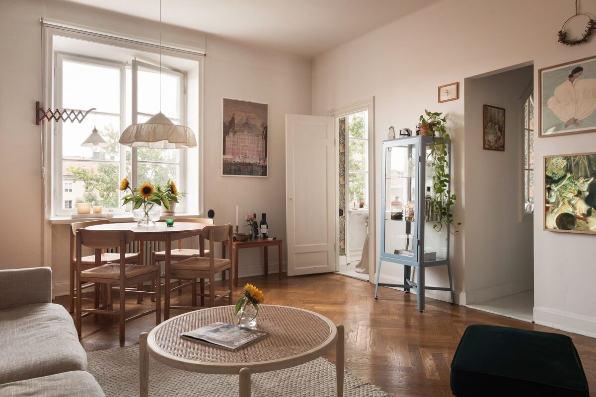 A Lovely Swedish Apartment with William Morris Bedroom 10 scandi-living-room-wooden-floor-nordroom