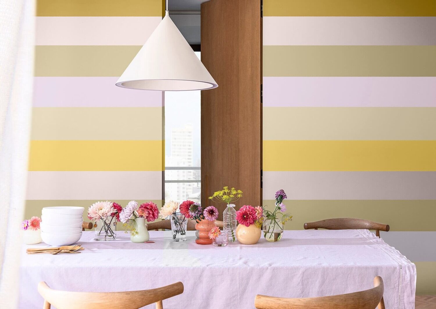Dulux Colour of the Year 2024: Sweet Embrace 32 uplifting-colour-story-kitchen-inspiration-striped-feature-wall-nordroom