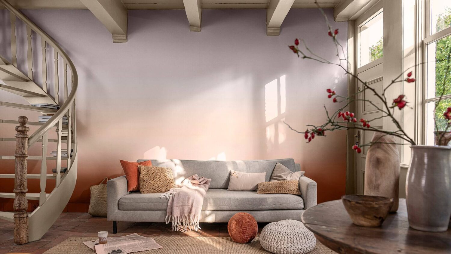 Dulux Colour of the Year 2024: Sweet Embrace 9 warm-colour-story-livingroom-Inspiration-earthy-ombre-accent-wall-nordroom
