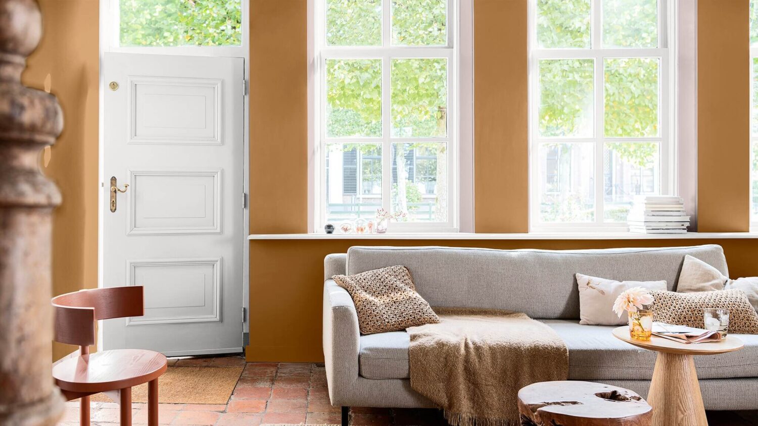 Dulux Colour of the Year 2024: Sweet Embrace 7 warm-colour-story-livingroom-Inspiration-ochre-yellow-walls-nordroom