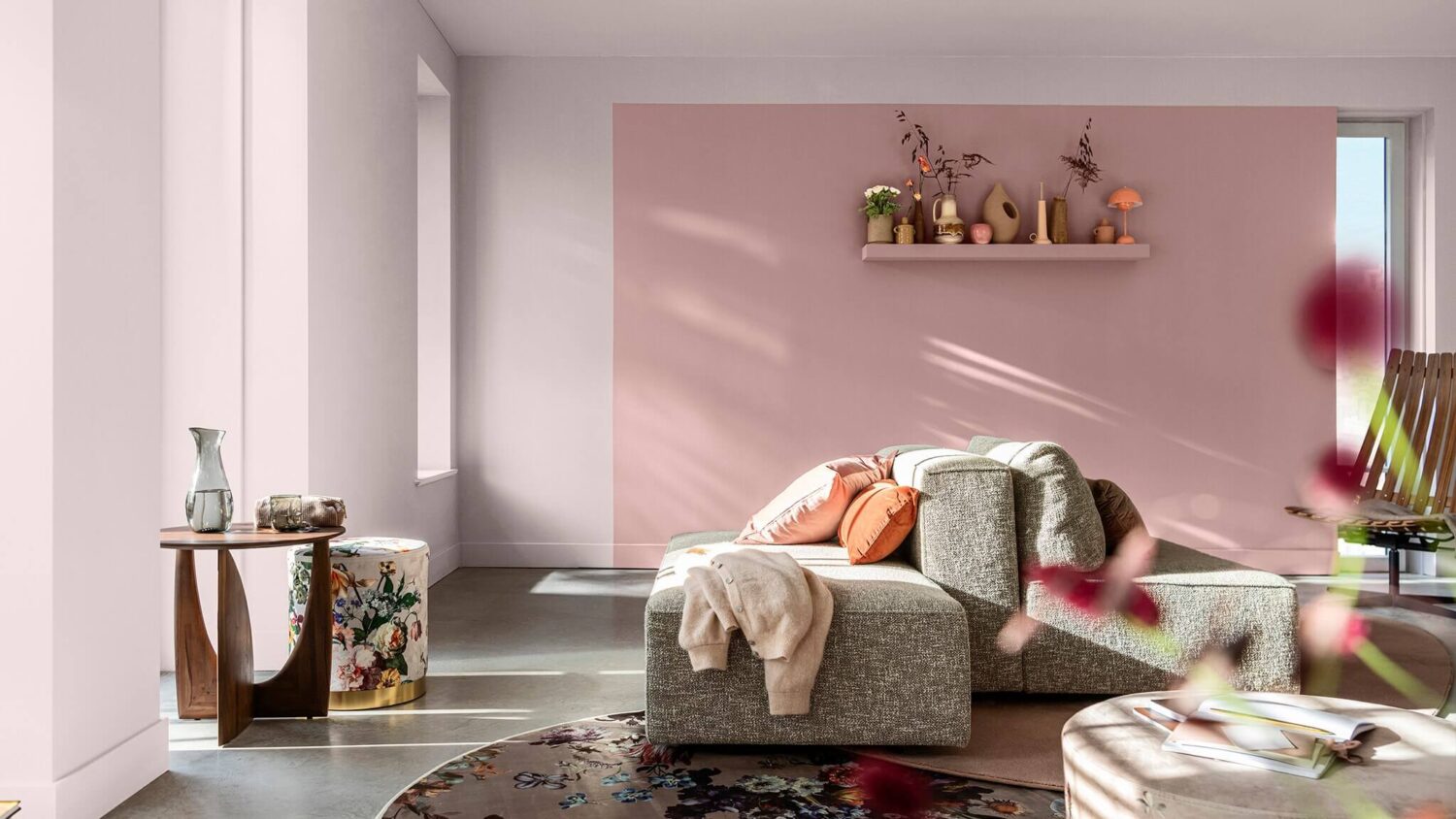 Dulux Colour of the Year 2024: Sweet Embrace 8 warm-colour-story-livingroom-Inspiration-pink-accent-wall-nordroom