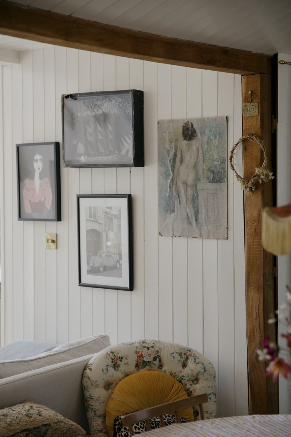 Pearl Lowe's Vintage Boho English Beach House is For Sale 7 wooden-beam-accent-nordroom