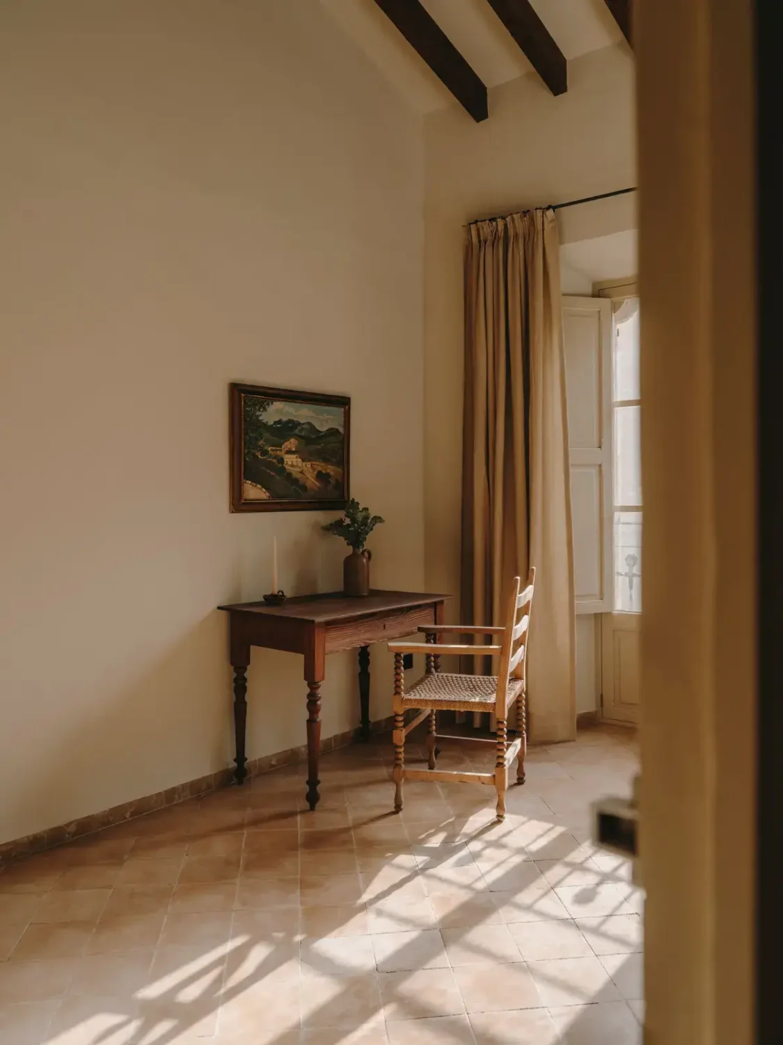 A Historic Townhouse on Majorca with a Striped Pool 28 wooden-desk-natural-light-townhouse