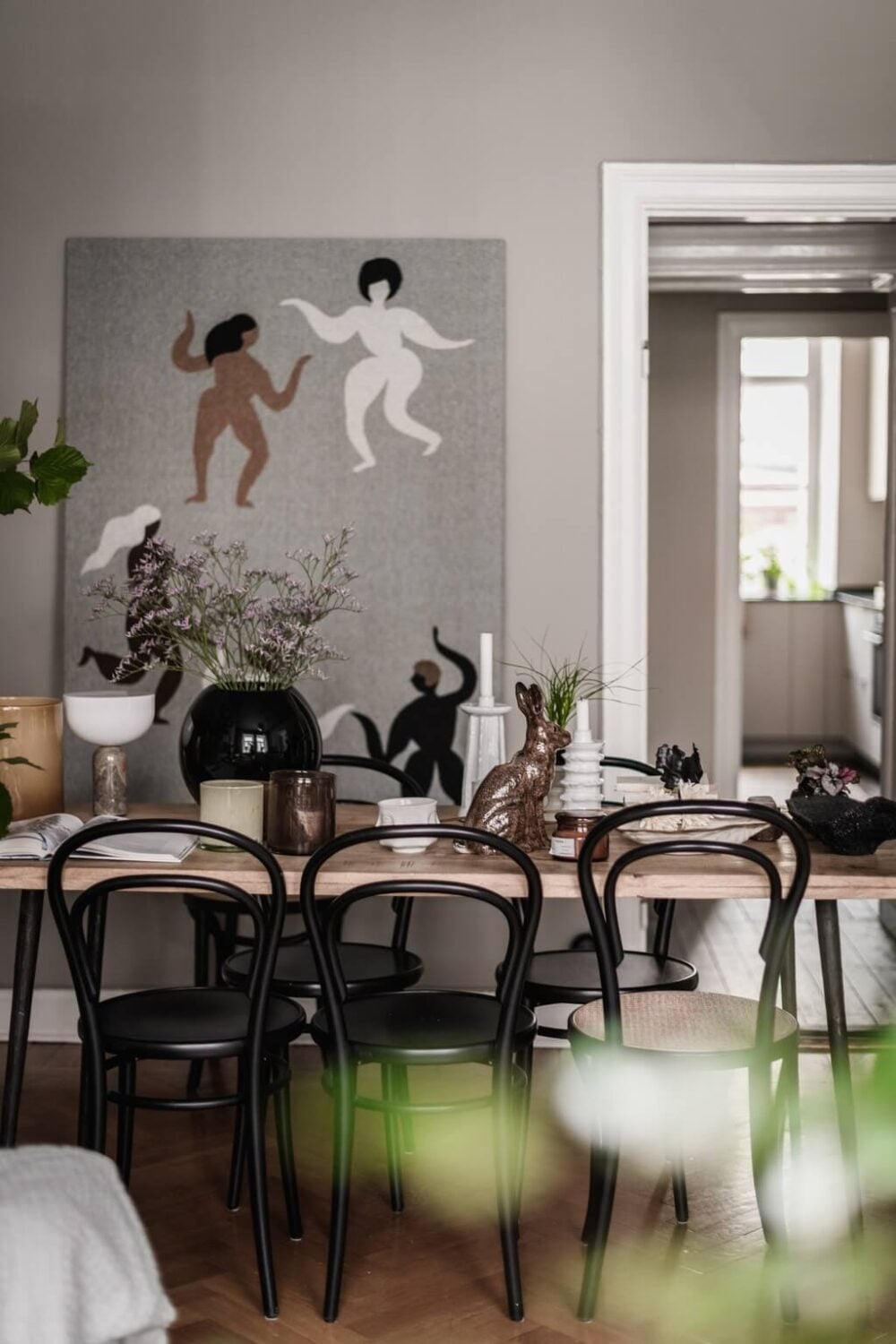A Dark Gray Painted Ceiling in a Scandi Apartment 9 wooden-dining-table-light-gray-walls-nordroom