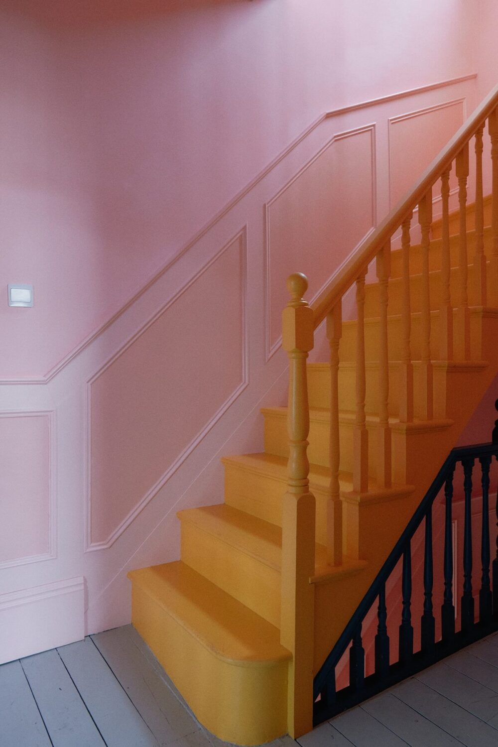 A Fun Colorful Family House in England 22 yellow-painted-staircase-nordroom