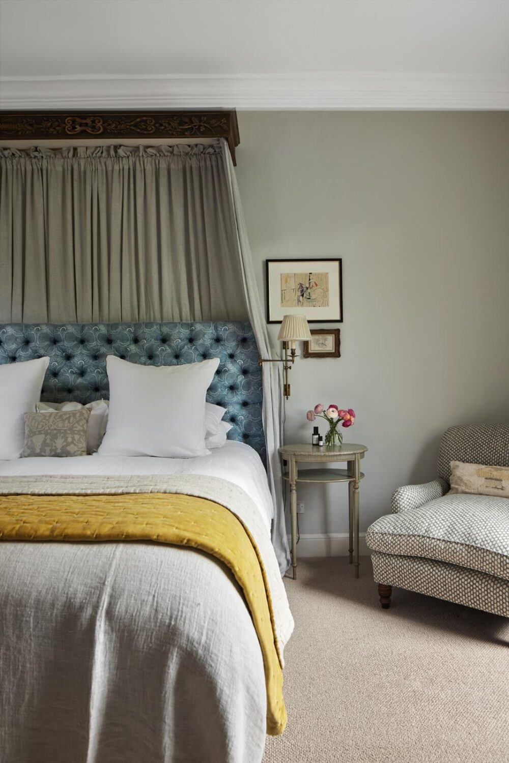 A Restored Georgian House with a Walled Garden 21 yellow-throw-light-gray-bedroom-nordroom