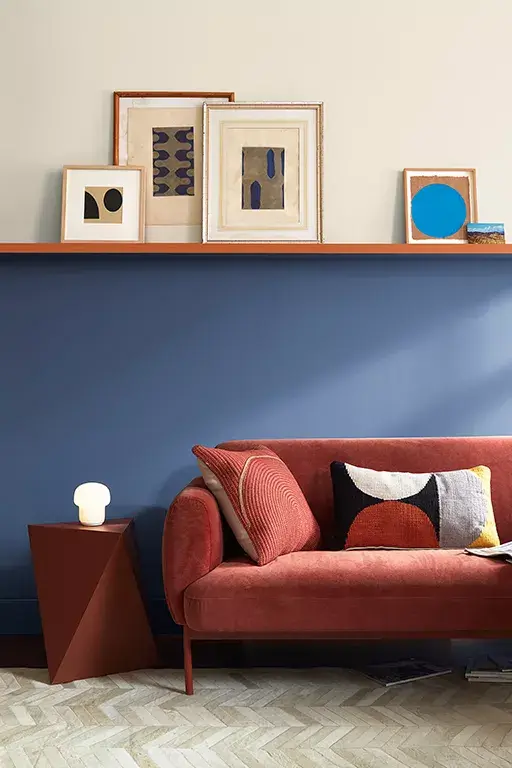 Benjamin Moore Color of the Year 2024: Blue Nova 15 Dark-Blue-Paint-Wall-Color-Red-Couch-benjamin-moore-nordroom