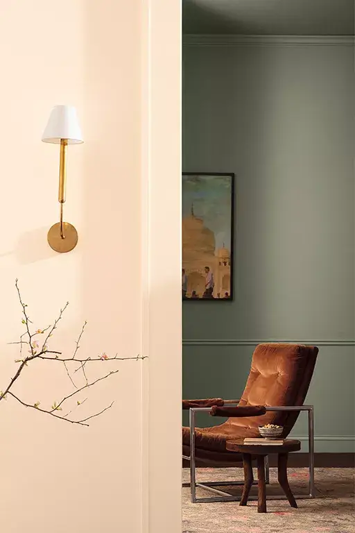 Benjamin Moore Color of the Year 2024: Blue Nova 13 Green-Off-White-Paint-Hallway-Living-Room