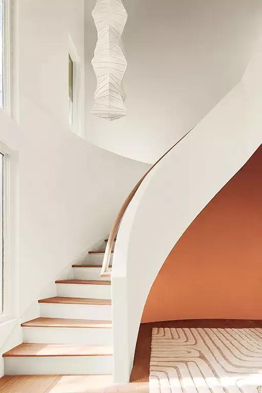 Benjamin Moore Color of the Year 2024: Blue Nova 8 White-Paint-Staircase-Red-Accent-Wall-nordroom