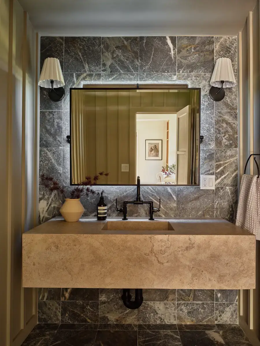 A Renovated Spanish Style Home in Hollywood Hills 29 bathroom-marble-sink-nordroom