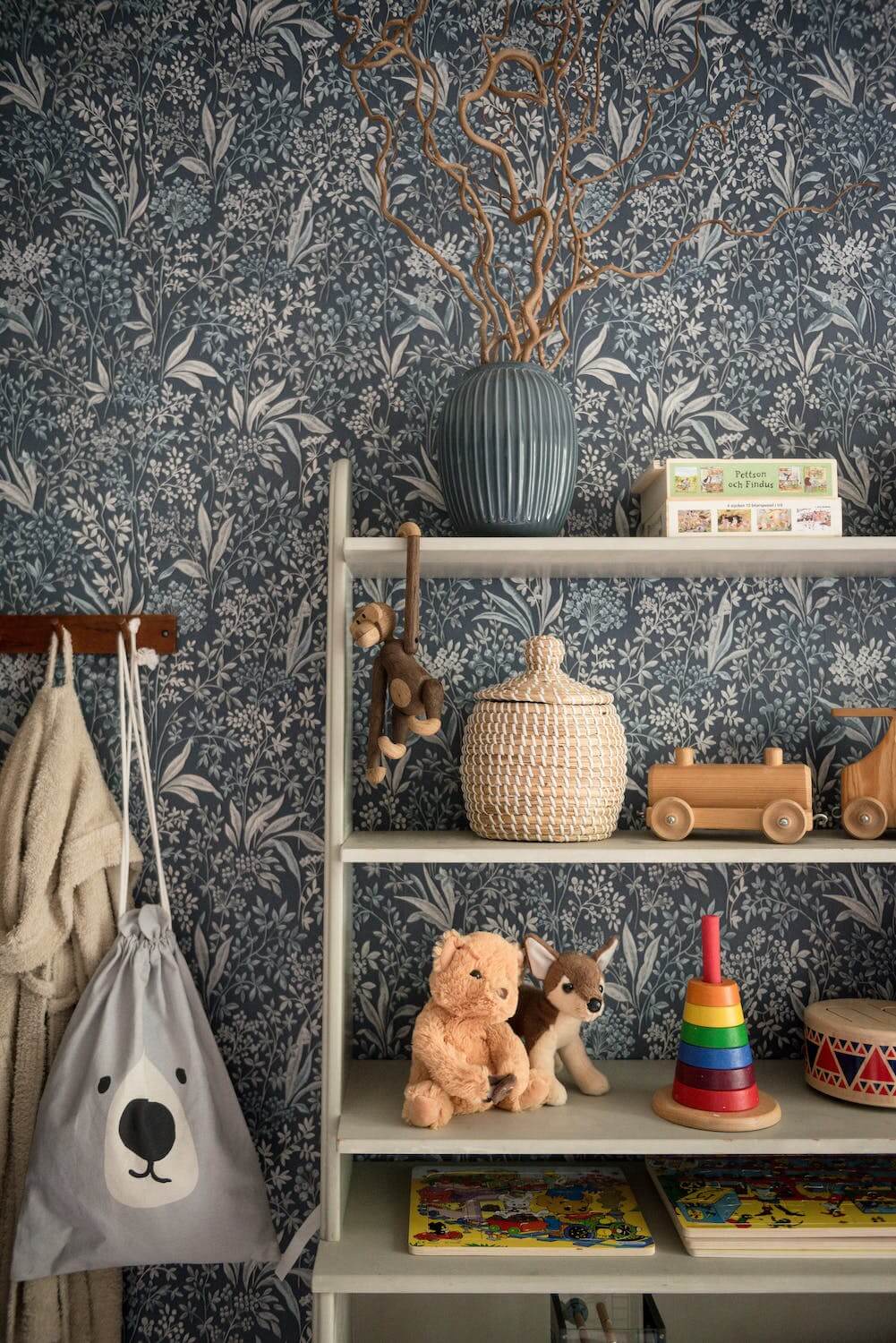 A Charming Open Plan Swedish Apartment 15 blue-wallpaper-kids-bedroom