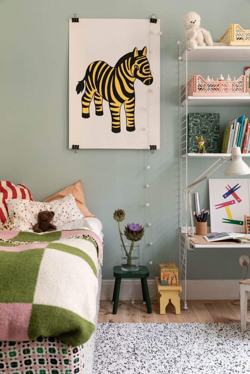 A Bright Scandinavian Apartment with a Light Gray Kitchen 16 childrens-bedroom-desk