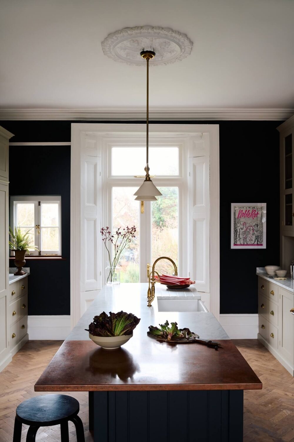 A Green and Greige deVOL Kitchen in a Victorian Townhouse 3 copper-kitchen-island-high-ceilings-devol-nordroom